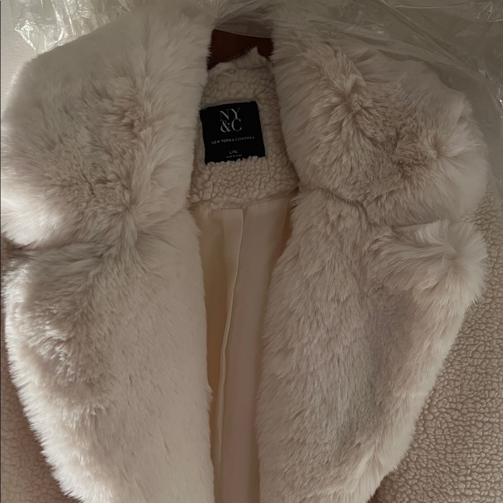 New York & Company Cream Teddy Jacket